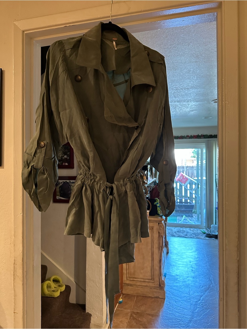 Free People Olive Drawstring-Waist Trench Jacket